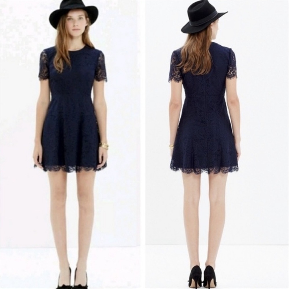 Madewell Floral Lace Shift Dress Size 2 Black